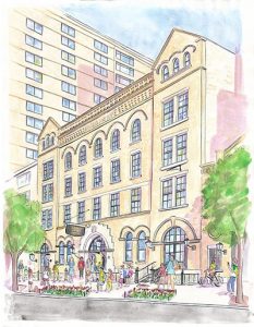 Color illustration of Stephen Gaynor School's South Building