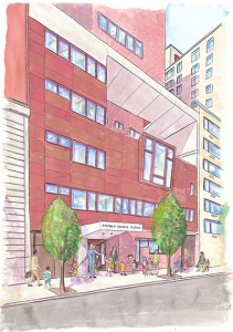 Color illustration of the front of Stephen Gaynor School's North Building