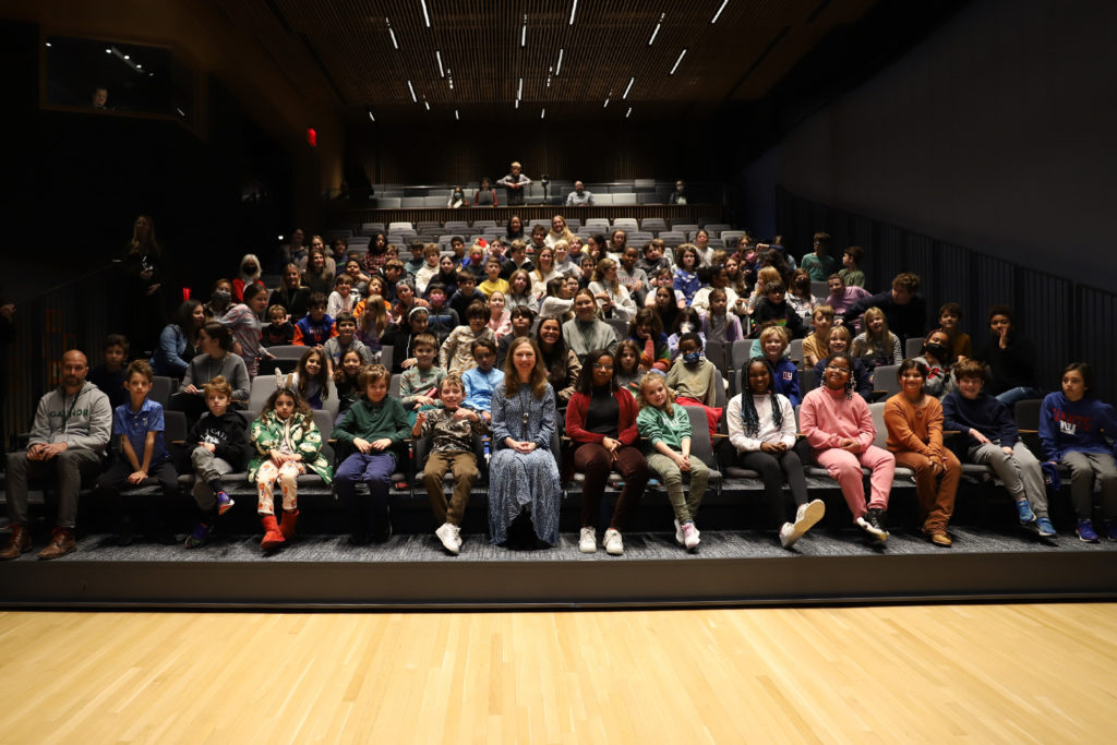 Chelsea Clinton (front, center) with students in the Yellow and Silver Clusters.