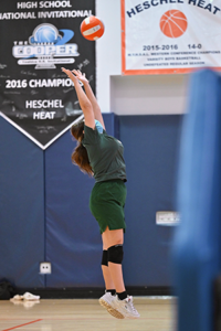 Gaynor volleyball player jumps up to set the ball