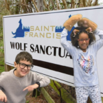 Two students play the parts of the grandfather and the cat in a video production of Peter and the Wolf.