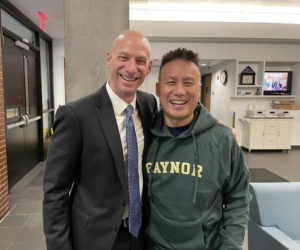 Actor BD Wong poses for a photo with Dr. Gaynor, head of Stephen Gaynor School