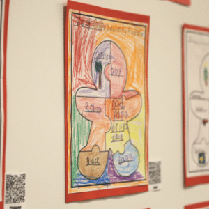 Child's drawing of puzzle pieces representing their identity.