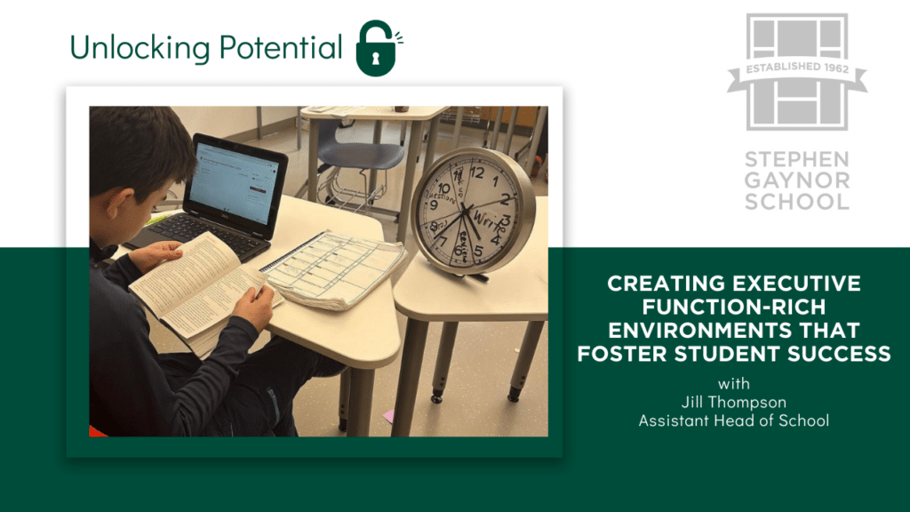 Image of student working with a large clock to help with executive function skills.