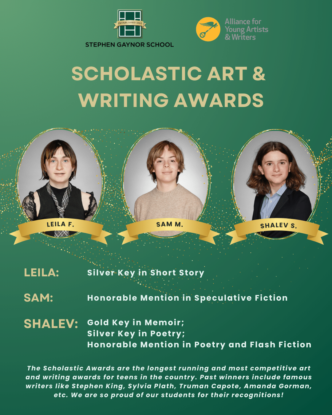 Gaynor Students Recognized by Scholastic Art & Writing Awards